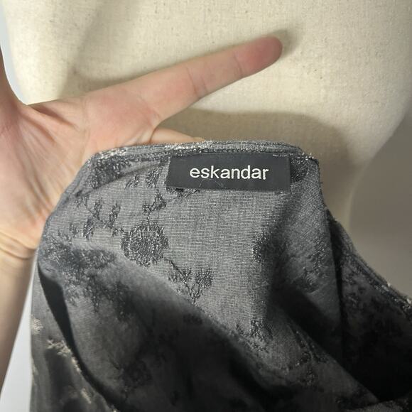 Eskandar Jacket Women's Large Gray Cotton Linen Embroidered Floral Coat Duster - Picture 9 of 11